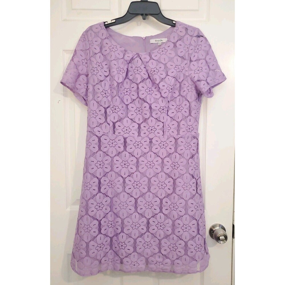 Simply Be Lilac Lace Floral Short Sleeve Dress Size US 10 UK 14